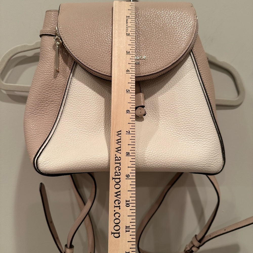 Kate Spade Leila Drawstring Medium Flap Leather Backpack Warm Beige - Picture 4 of 16